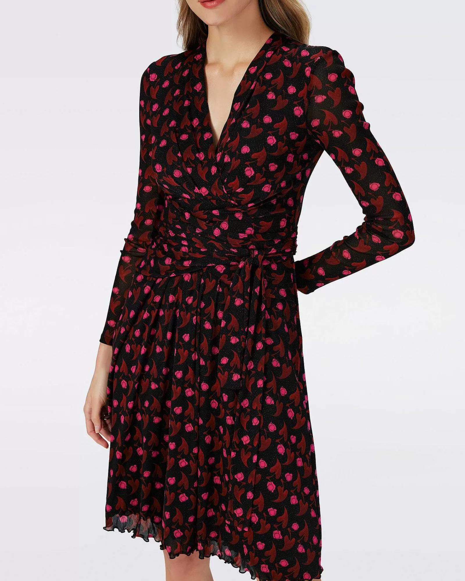 Diane von Furstenberg Knielange Kleider^Dvf Brenda Kleid Mit Herzblattern, Schwarz