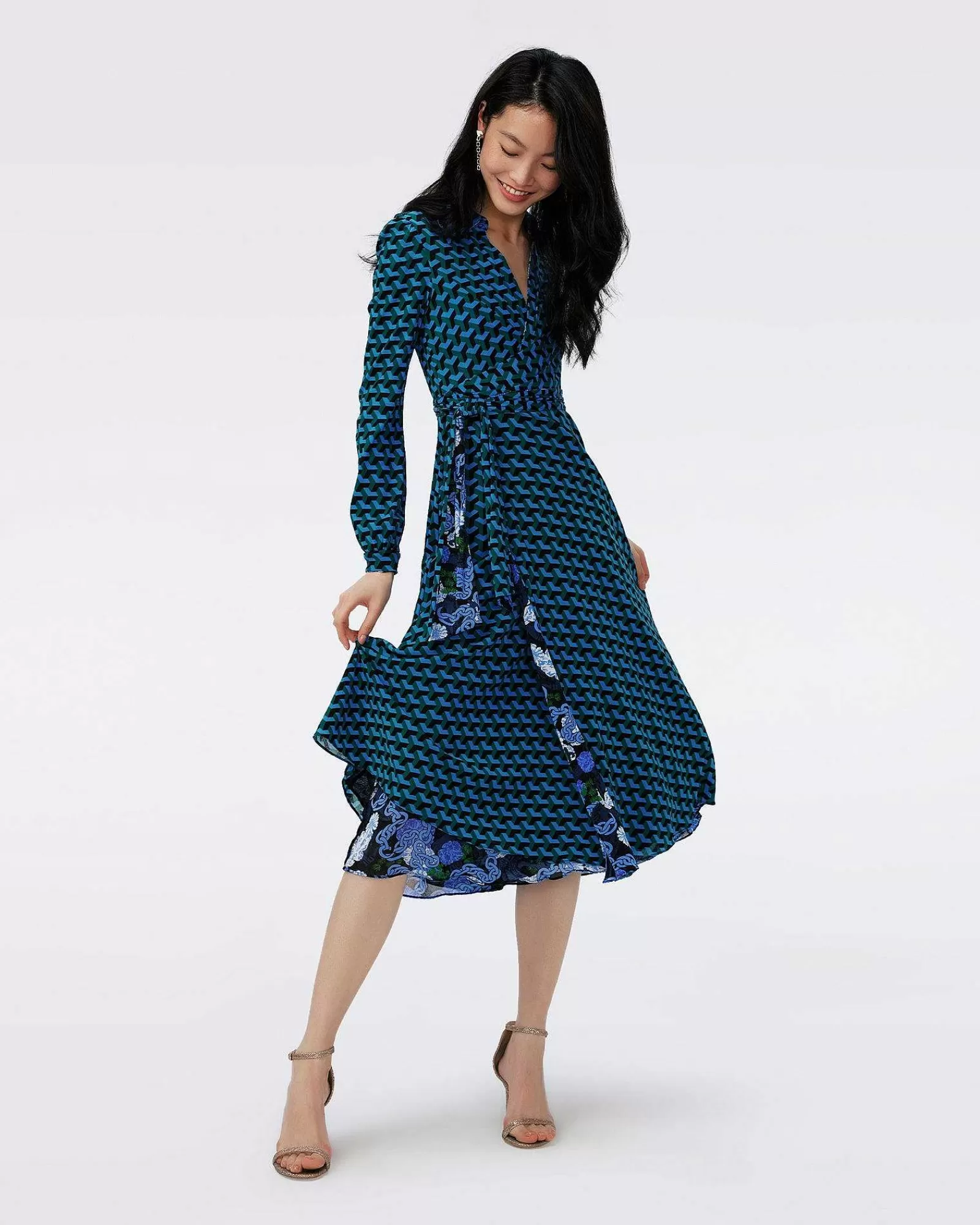 Diane von Furstenberg Midi-Kleider^Dvf Phoenix Wendekleid In Drachentanz/3D-Wurfel-Smaragd